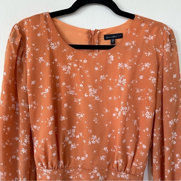 Ever After Orange Floral Long Sleeve Tiered Mini Dress Size Large - Picture 6 of 13